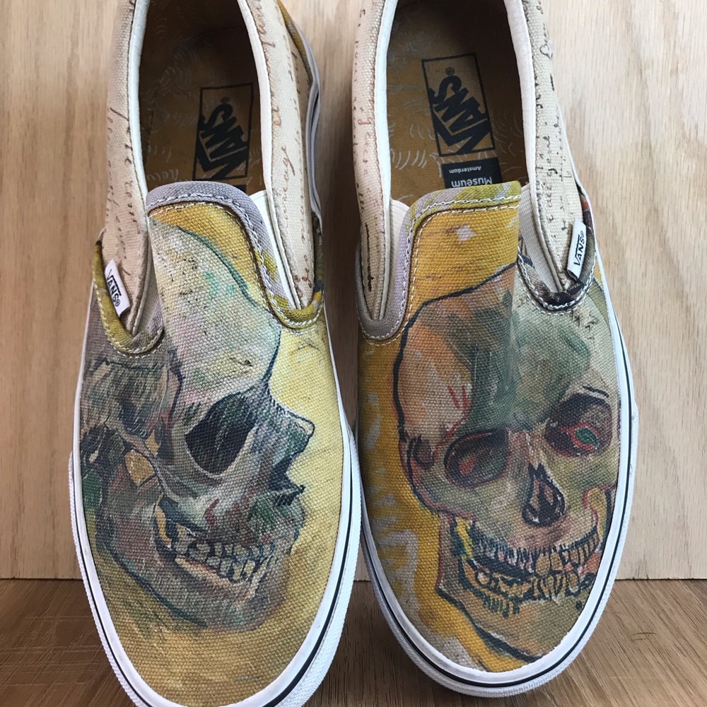 Van Gogh Vans slip on shoes yellow womens skull